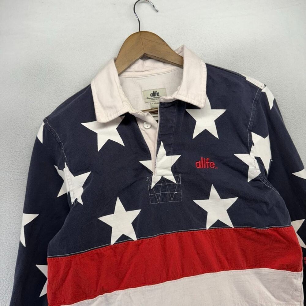 United States Rugby Shirt Men's Large Red White Blue Flag American Alife NYC